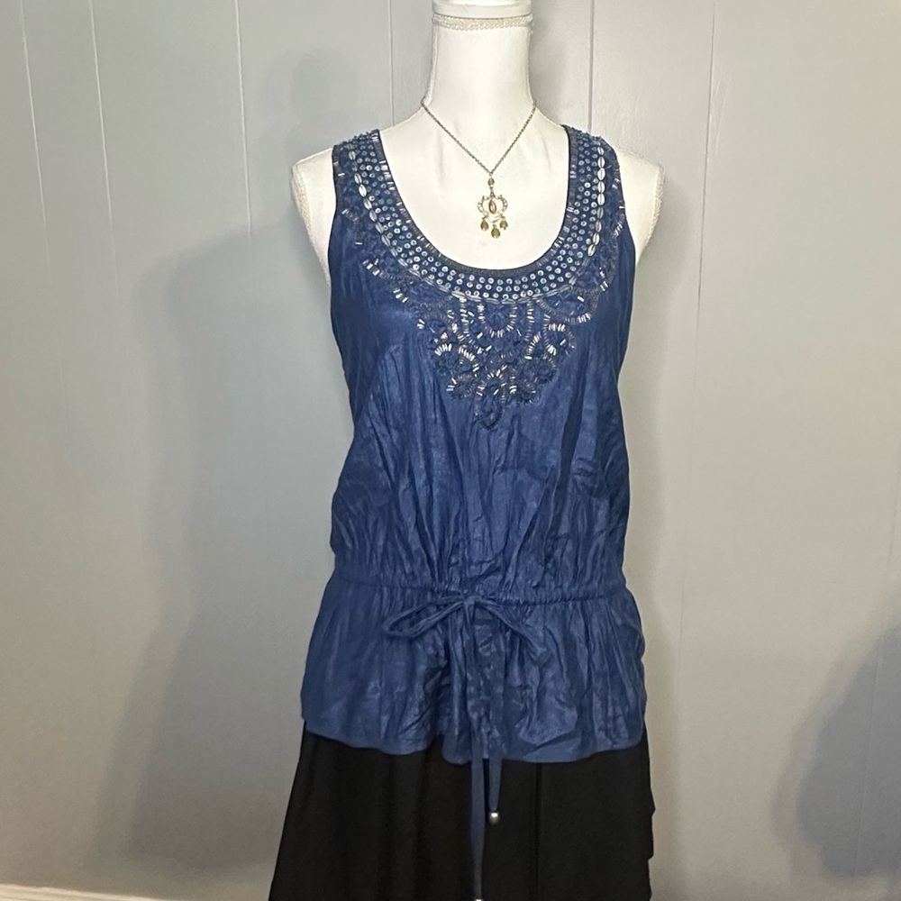Forever 21 Blue Embellished Boho Top